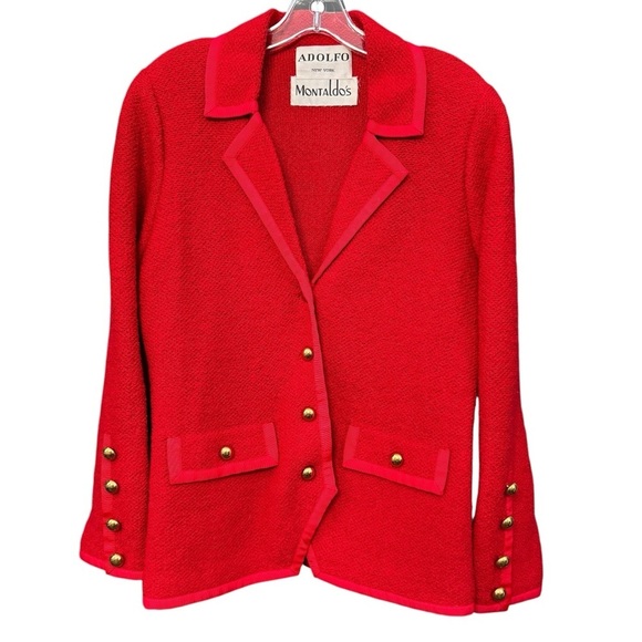 Adolfo Jackets & Blazers - Vintage Adolfo New York Montaldo’s Red Blazer Gold Buttons Size 8